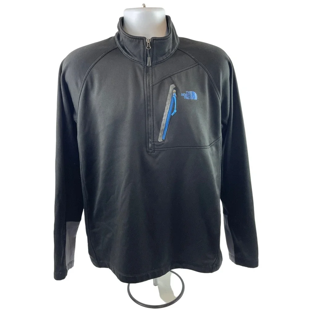 The North Face Sweater Mens Large Black 1/4 Zip Pullover Zip Pocket Hiking